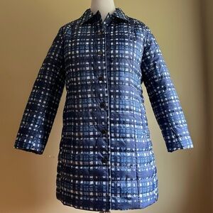 Lands' End Navy Checkered Puffer Coat NWT